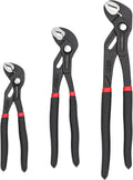 Amazon Basics 3-Piece Quick Release Groove Joint Pliers Set, Drop Forged Chrome Vanadium Steel with Comfortable Rubber Grip, Adjustable, 7-inch, 10-inch, and 12-inch, Black