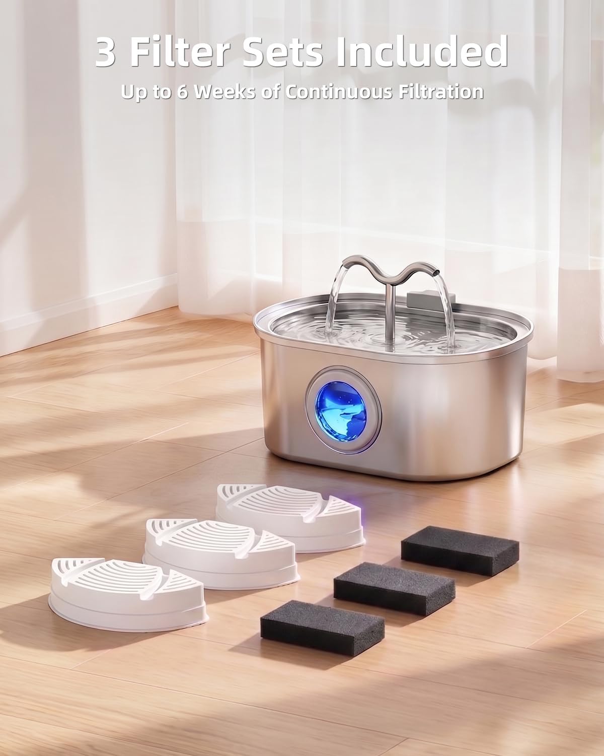 3.2L/108oz Stainless Steel Cat Water Fountain Pet Fountain