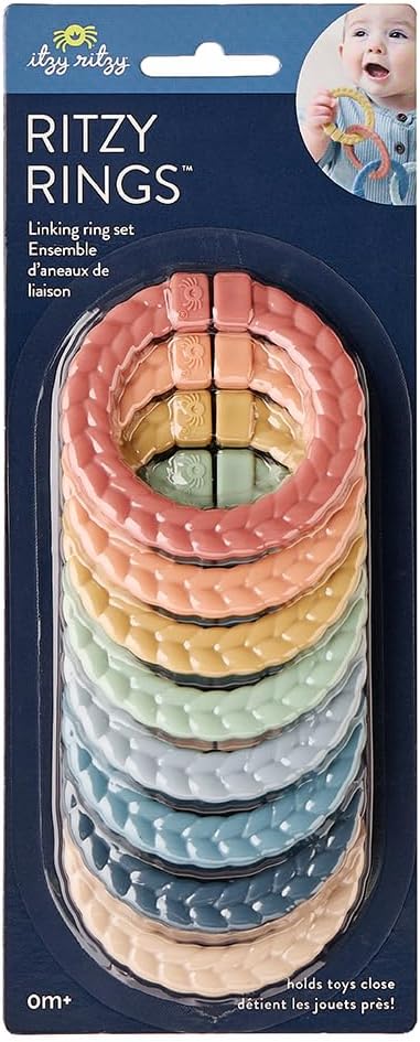 Itzy Ritzy Linking Ring Set, Teething Rings for Babies, Set of 8 (Rainbow)