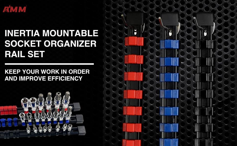 AMM 9PCS Socket organizer, 1/4" 3/8" 1/2" Drive Heavy duty socket holder