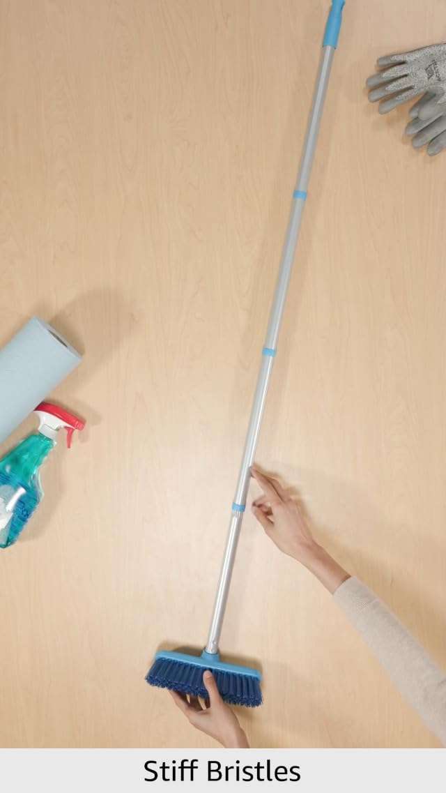 YONILL Deck Scrub Brush with Long Handle for Indoor and Outdoor Cleaning