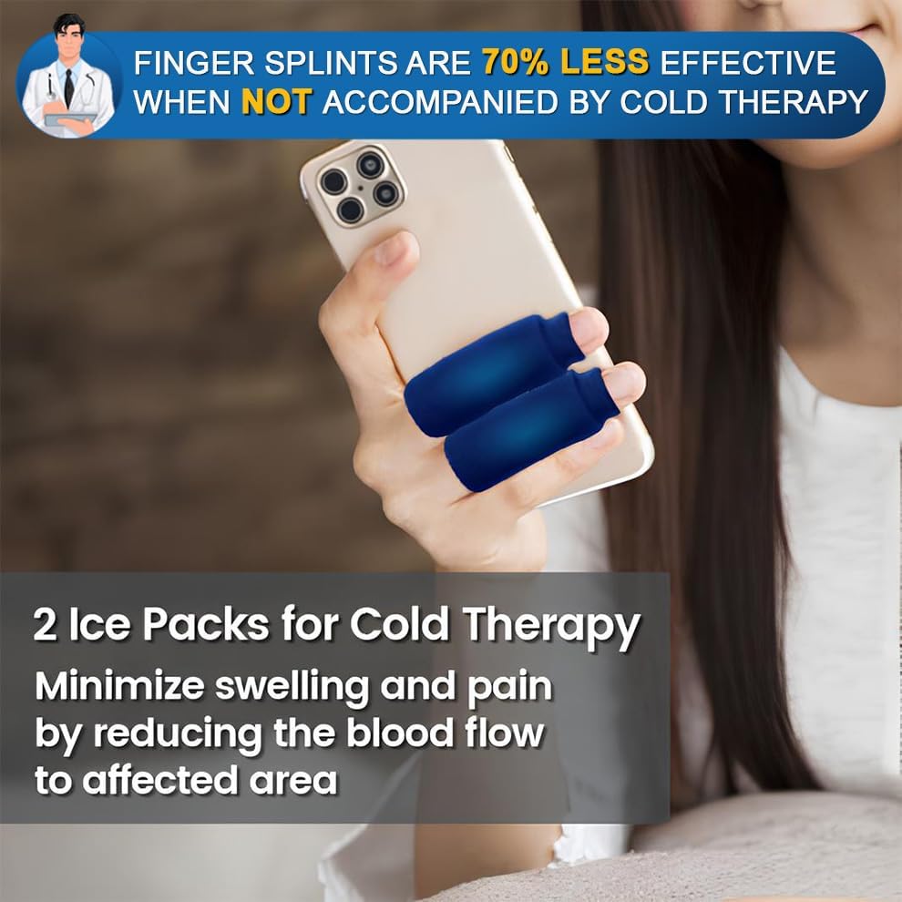Simplation Trigger Finger Splint and Ice Pack (2+2 Set) for Pain Relief