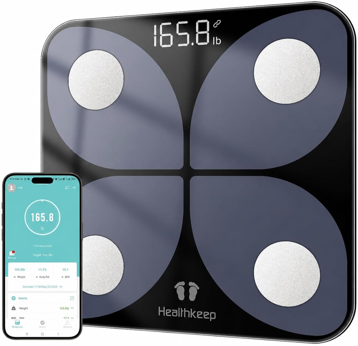 Digital Bathroom Scale for Body Weight: High-Precision 4-Sensor Accuracy, LED Display, 400lb/180kg Capacity, Safe Rounded Corners, Batteries Included