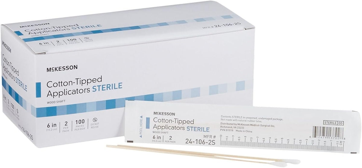 McKesson Sterile Cotton Tipped Applicators, Cleaning, 6 in, 200 ct