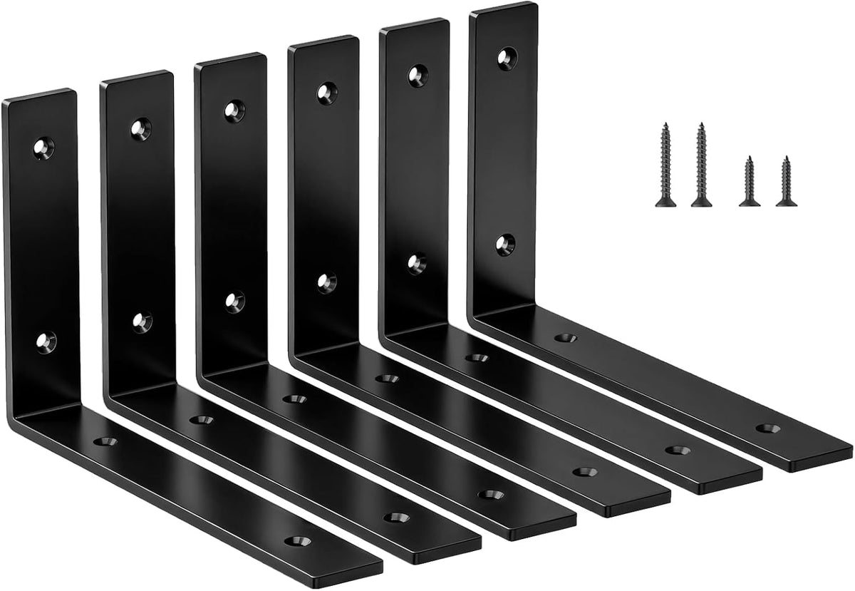 LSK 6PCS L Bracket, L 5"×H 2" Shelf Support Bracket, Max Load :42lb, Black