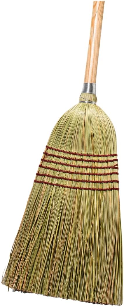 Corn Broom with Wood Handle Heavy Duty Indoor Outdoor Broom (1 1/4 Inch Handle)
