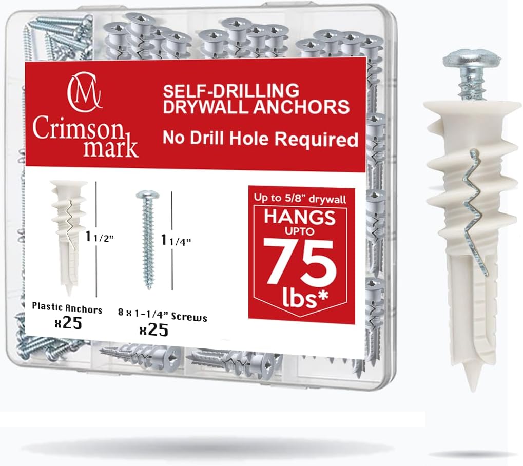 120PCS #8 Self Drilling Drywall Anchors and Screws Assortment Kit