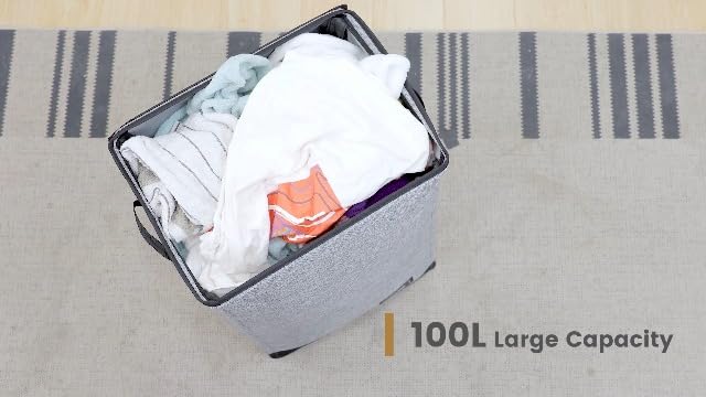 SOLEDI 100L Laundry Hamper with Lid, Large Collapsible Laundry Basket