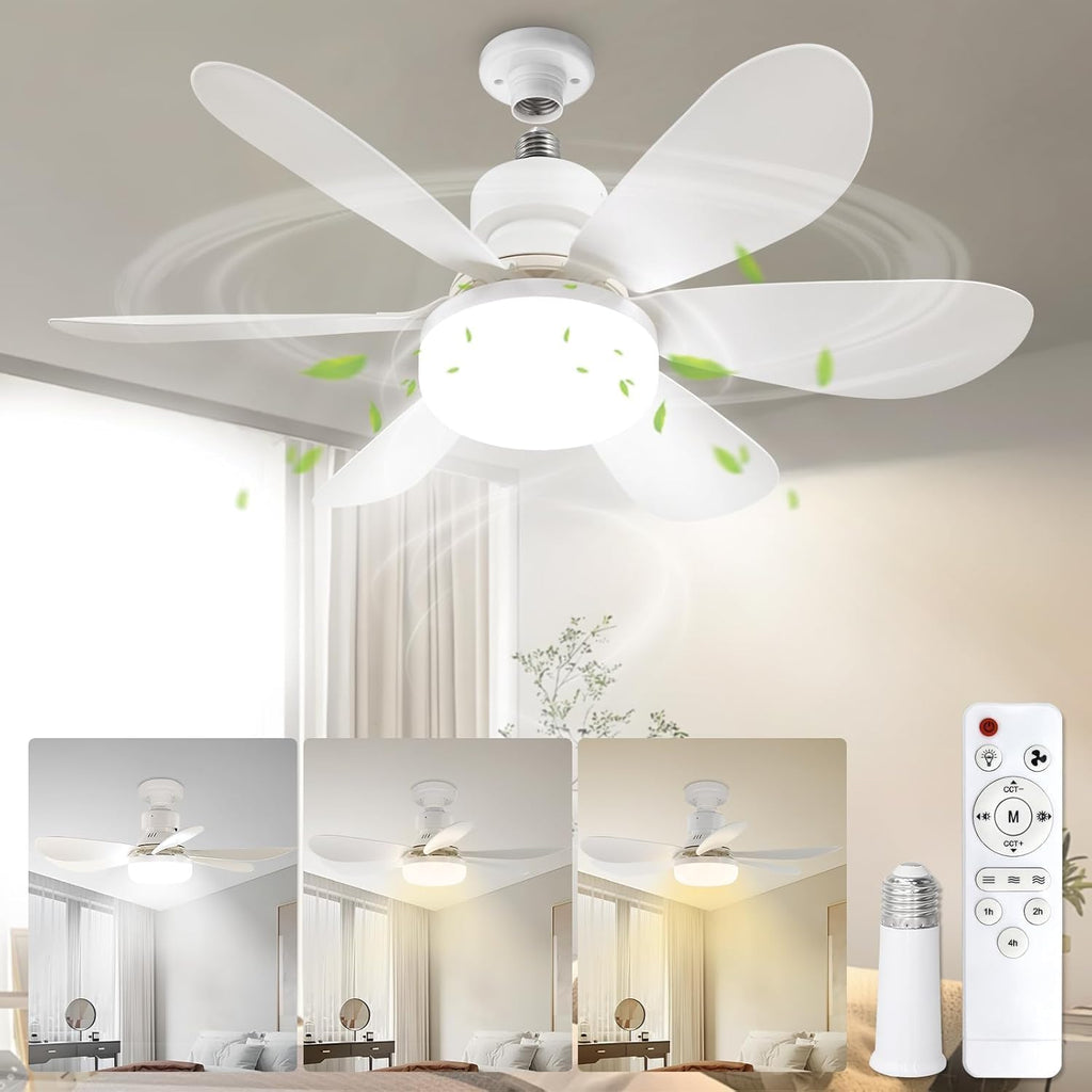 20.5"Socket Fan Light with Remote,E26 Base 40W/3000-6000K Dimming