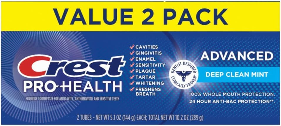 Crest Pro-Health Advanced Deep Clean Mint Toothpaste, 2 Count (Pack of 1)