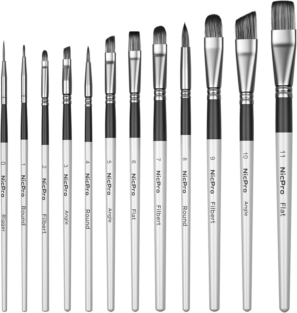 Nicpro 12PCS Artist Paint Brush Set, Paint Brushes for Acrylic Painting