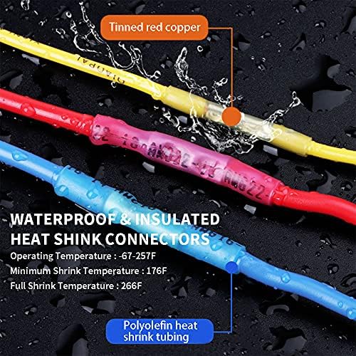 Heat Shrink Butt Connectors, 16-14 AWG 100Pcs Blue Waterproof Electrical Crimp Wire Splice for Marine, Cable, Wiring