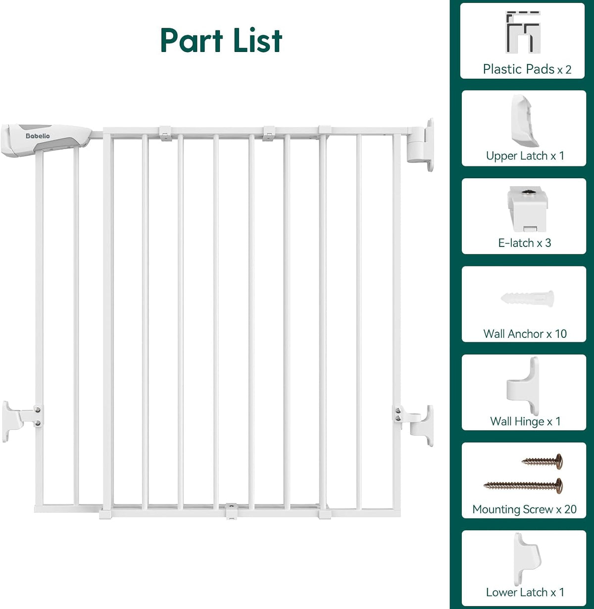 Babelio No Bottom Bar Baby Gate, 28" H x 26-43" W, White