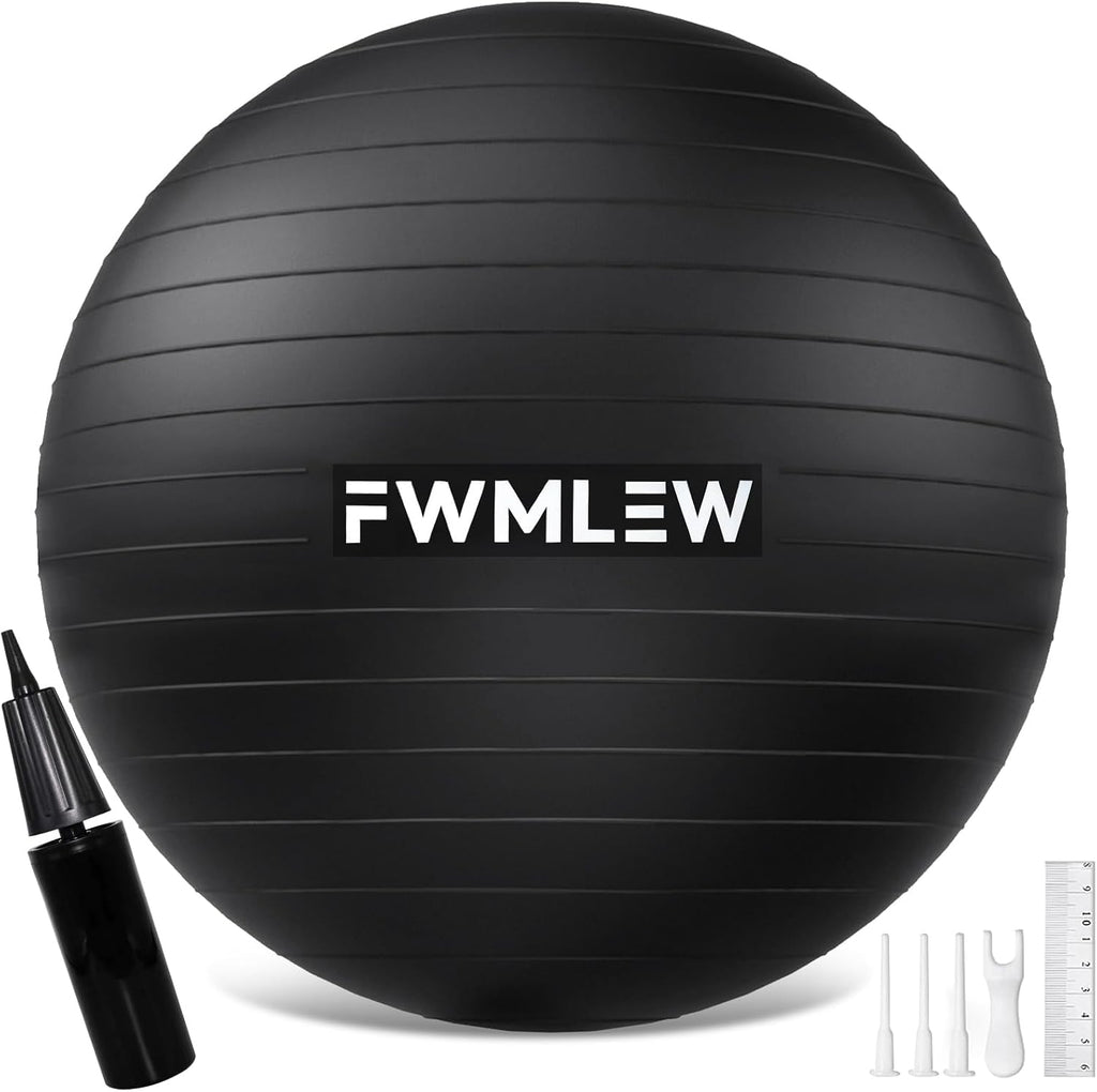 Extra Thick Exercise Yoga Ball, 5-Size Anti-Burst Heavy Duty Stability Gym Ball for Fitness, Core Workout, Pregnancy & Office Chair, Includes Quick Pump