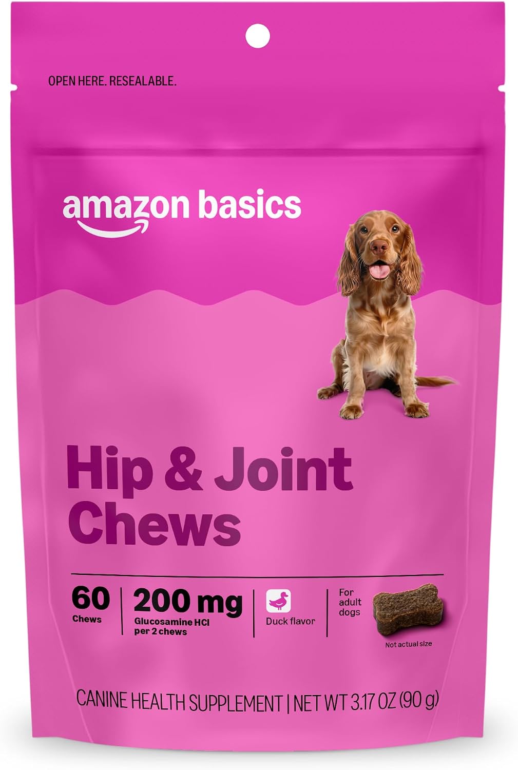 Amazon Basics Dog Hip & Joint Daily Supplement Chews with Glucosamine, MSM, and Vitamin C, Duck Flavored, 120 Count, Packaging May Vary