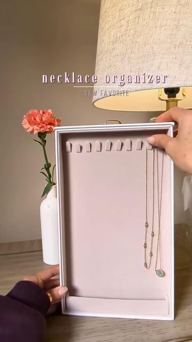 Lolalet Necklace Organizer Box, Jewelry Display Case, White, 2 Layers