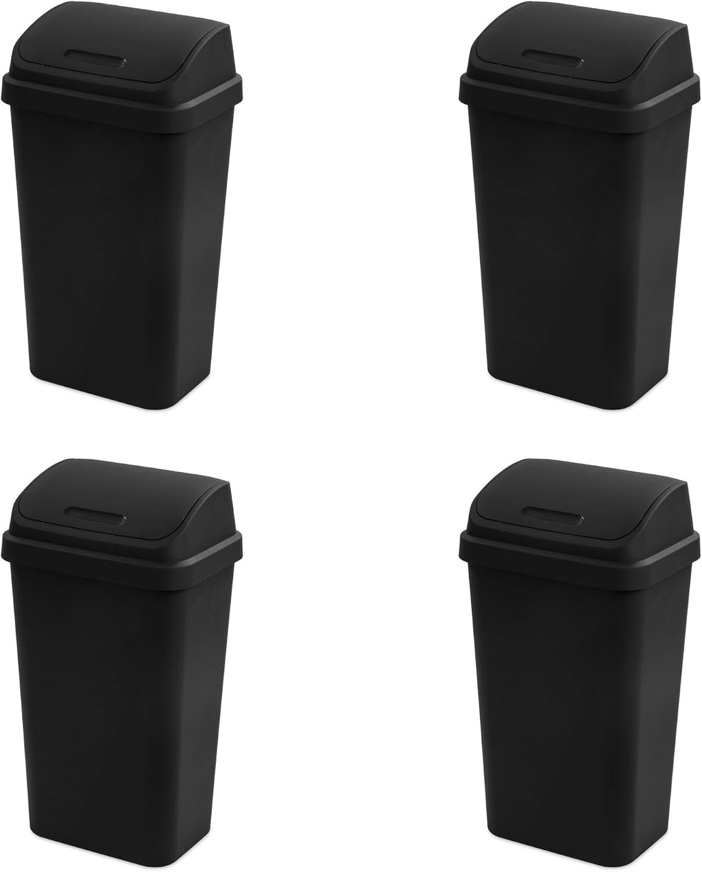 Sterilite Swing Top Wastebasket, Trash Can, 13 Gallon, Black, 4-Pack
