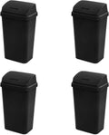 Sterilite Swing Top Wastebasket, Trash Can, 13 Gallon, Black, 4-Pack