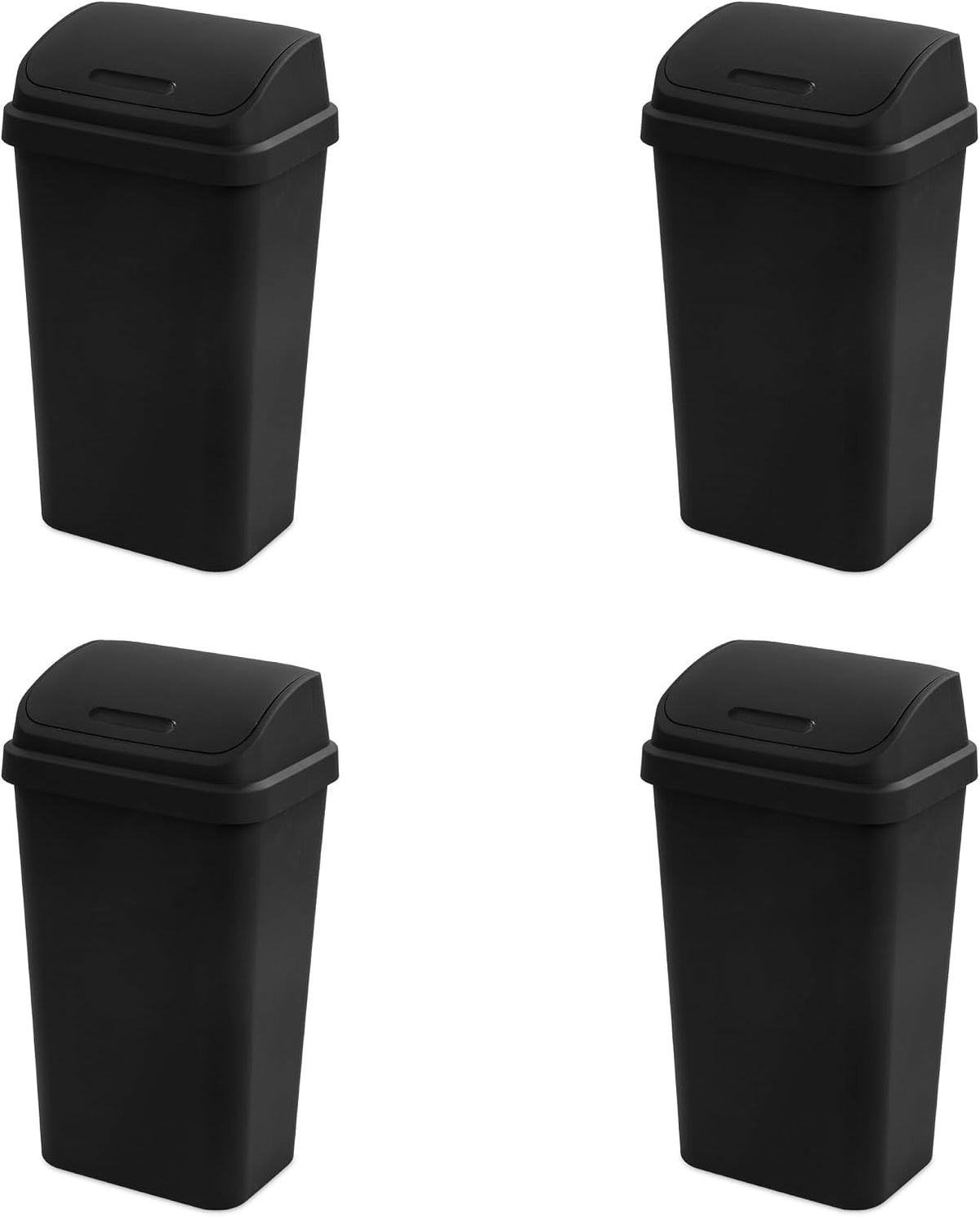Sterilite Swing Top Wastebasket, Trash Can, 13 Gallon, Black, 4-Pack