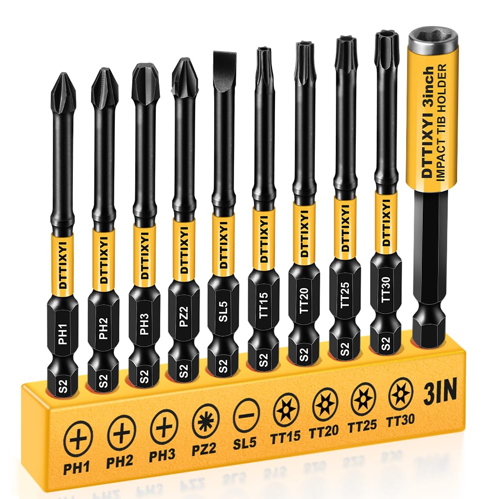 Magnetic Screwdriver Bit Set, 10 PCS, 2 in, 1/4 in Hex, PH/PZ/SL
