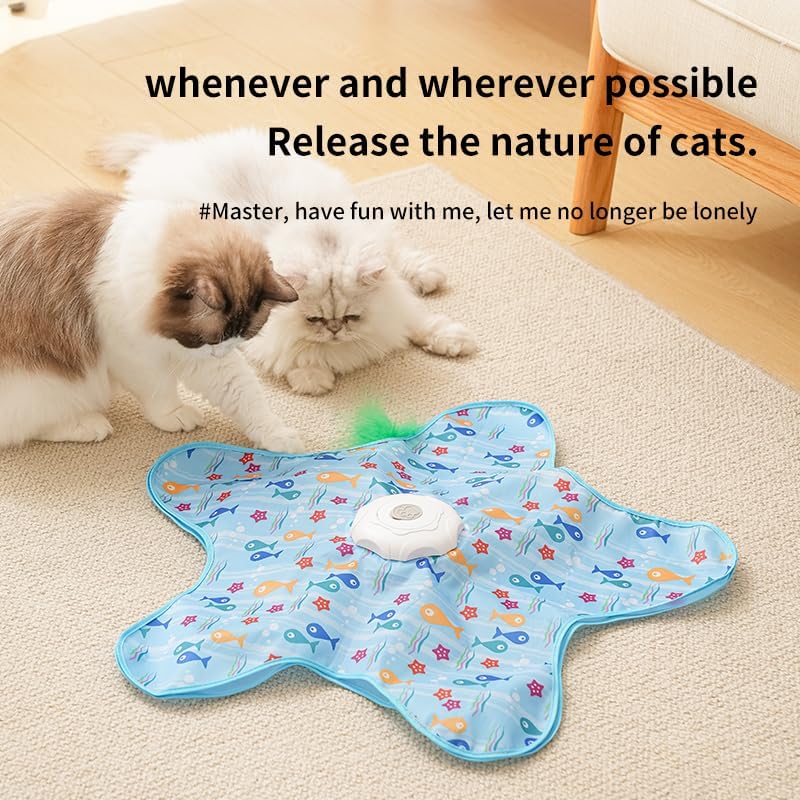 Rechargeable Automatic Cat Toy, 3-Mode Touch-Activated Interactive Toy with Random Motion, Concealed Feather & Squeaky Sound for Indoor Cats & Kittens (Blue)