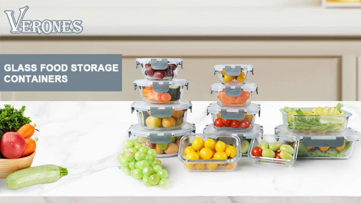 VERONES 10 PACK Glass Meal Prep Containers Set with Lids, Grey
