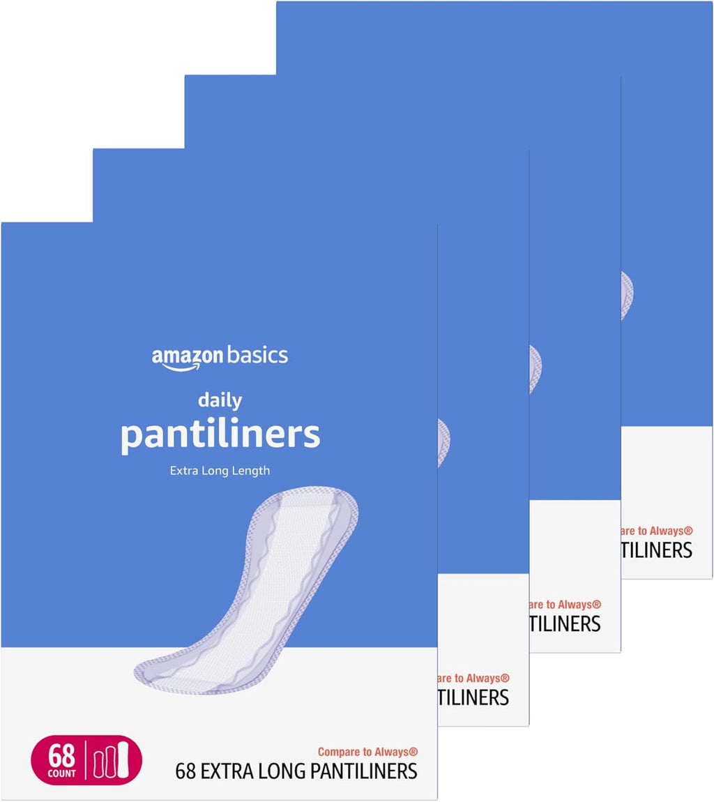 Amazon Basics Daily Pantiliner, Regular Length, Thin Absorbent Feminine Pads for Women, Unscented, 50 Count (Previously Solimo)