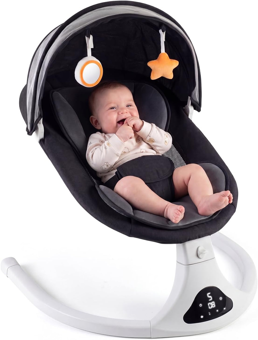 Electric Baby Swing with Remote Control,5 Speeds&Portable&Cozy(0-12M,Grey)