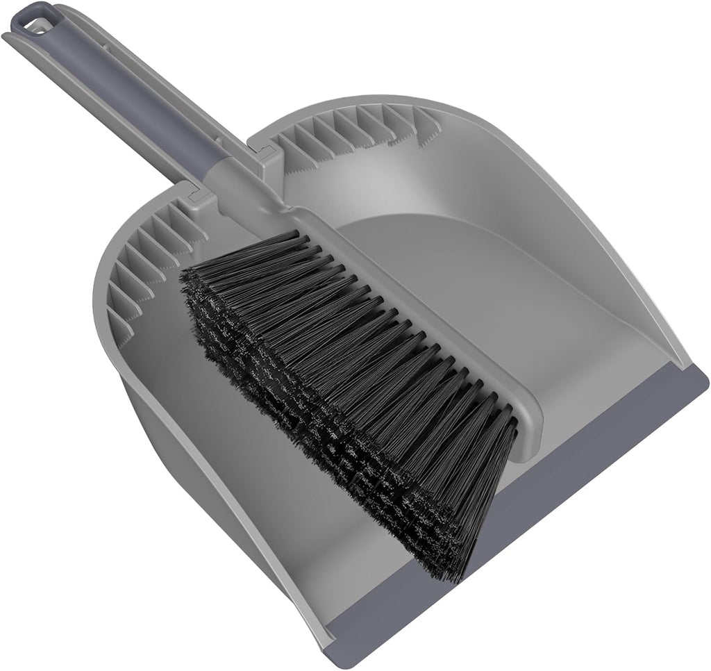 SetSail Small Dustpan and Brush Set with Comb Teeth Clean Pet Hair, Gray
