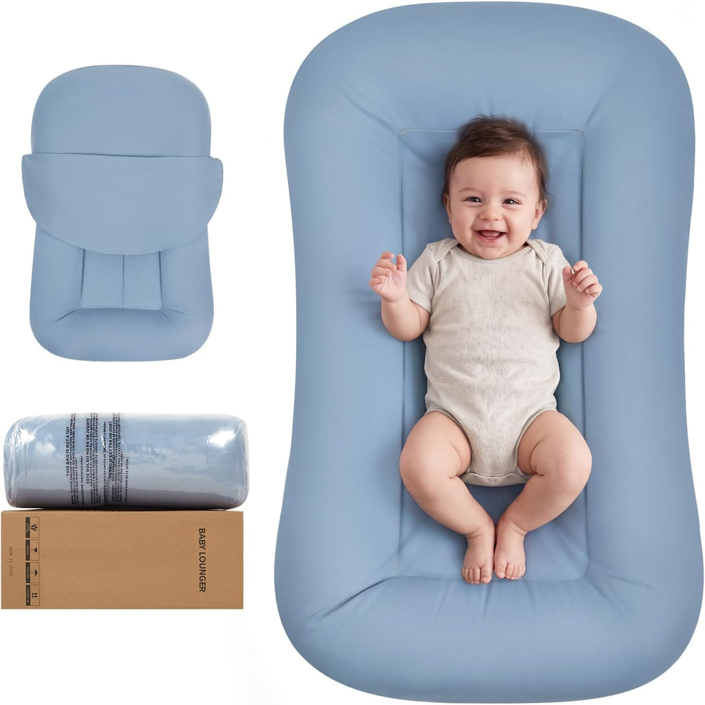 Baby Lounger, Infant Nest for Newborn Supervised Awake Use (Navy Blue)
