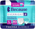 Because Overnight Absorbency Pull Ups - Adult Disposable Incontinence Underwear, Extra Absorbent Nighttime Briefs for Men and Women, White, Small/Medium, 20 Count