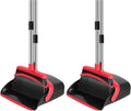 NACENA Broom and Dustpan Set, 52-in Long Adjustable Handle Broom Dustpan Combo with Dustpan Teeth to Automatically Clean Hair Suitable for Home Kitchen Office Hall Floor (Black&Red), 2 Pack