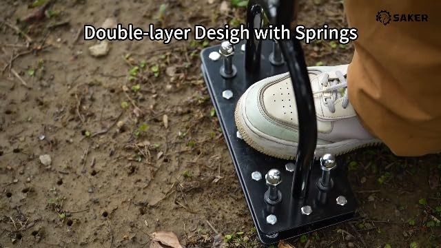 Saker Manual Lawn Aerator Tool with 15 Iron Spikes Black