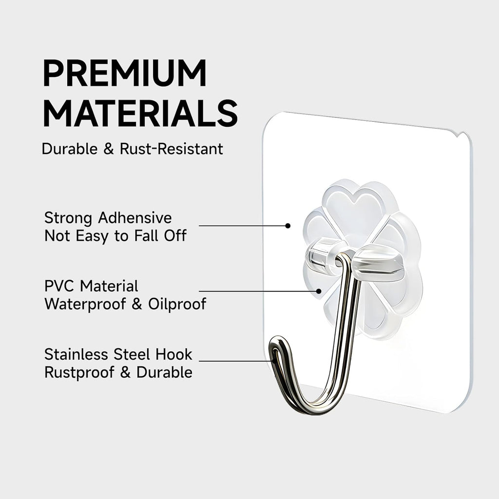 16 Pack Crystal Clear Adhesive Hooks for Hanging, Heavy Duty 22lb