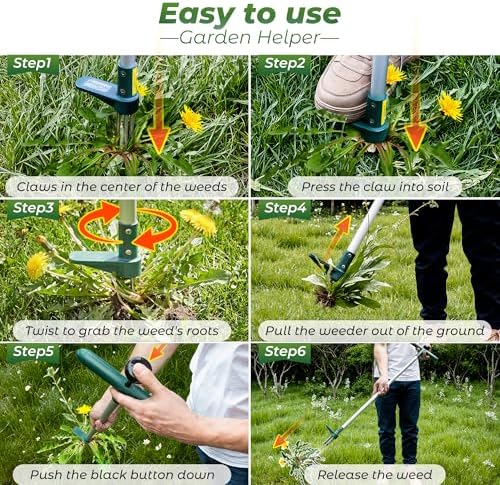 Walensee Weed Puller, Stand Up Weeder Hand Tool, Long Handle Garden Weeding Tool with 3 Claws, Hand Weed Hound Weed Puller for Dandelion, Standup Weed Root Pulling Tool and Picker, Grabber (1 Pack)