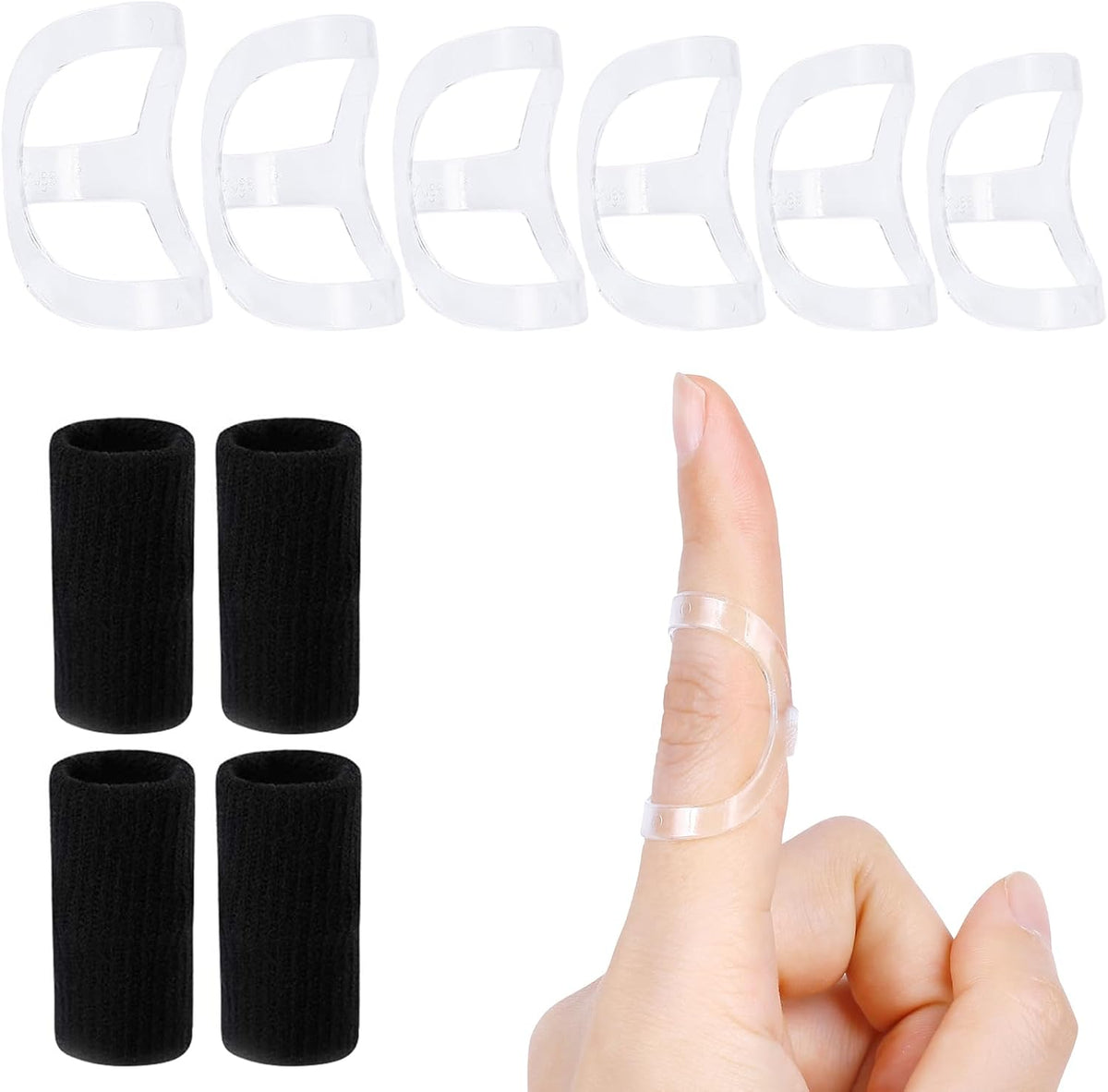 RonJea 10Pcs Clear Oval Finger Splints & Sleeves Kit (Size 4,5,6,7,8,9)