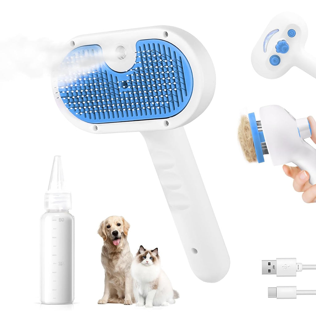 Pet Steam Brush for Dogs & Cats, 3-in-1 Shedding Grooming Tool