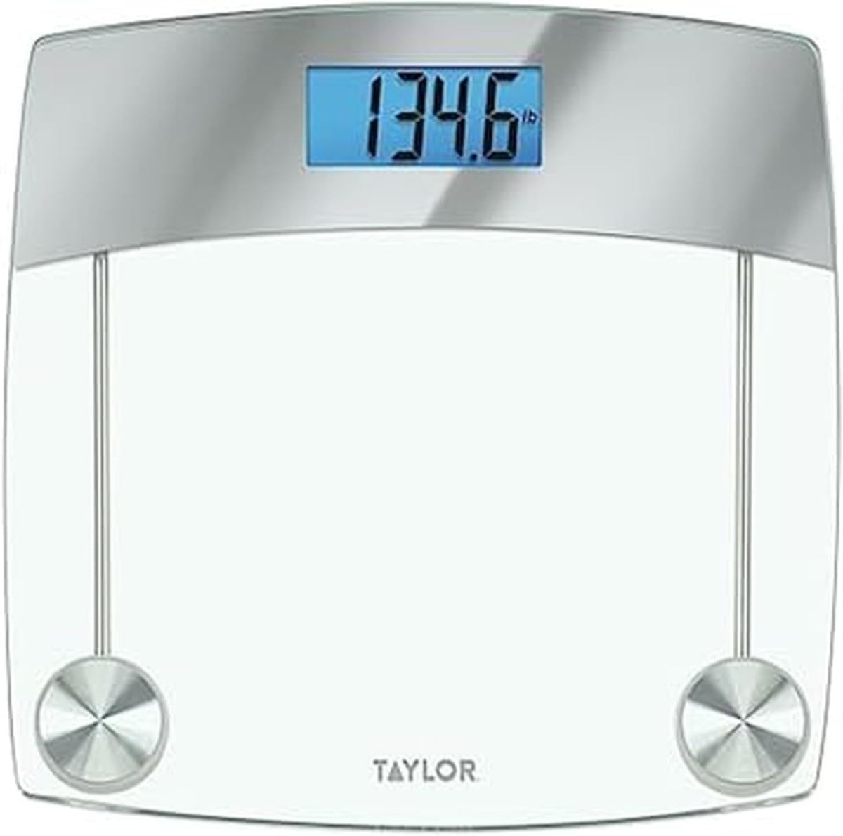 Taylor Digital Bathroom Scale, Body Weight Scale, Instant On and Off, 400 lb Capacity, Sturdy Clear Glass with Chrome-Finish Base