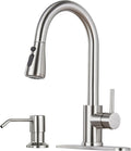 Brushed Nickel Kitchen Faucet with Pull Down Sprayer and Deck Plate