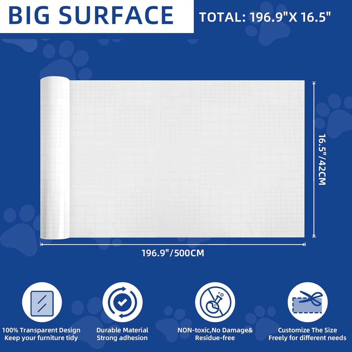 TOOSOFt Anti Cat Scratch Furniture Protector Clear Vinyl 196.9"x16.5"