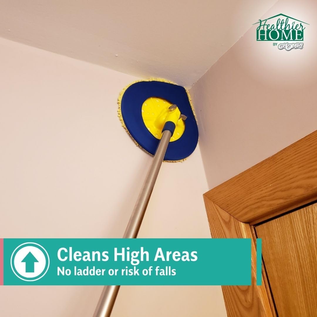 CHOMP Long Handle Wall Cleaner, 5 Minute CleanWalls Extendable Wall Washer, Ceiling Cleaner, Baseboard Duster, Telescoping Dry Dust and Wet Wash Cleaning Mop with Washable Microfiber Pad
