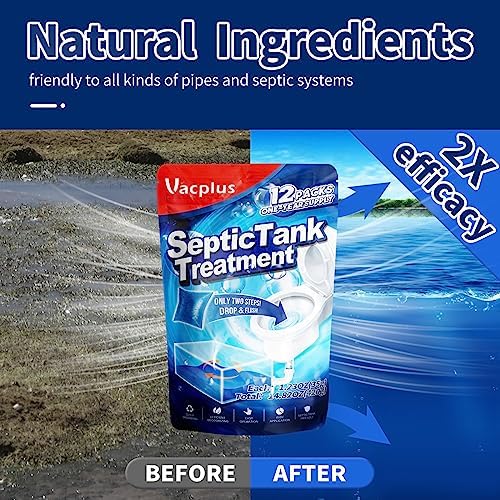 Vacplus Septic Tank Treatment, 12 Pack, 1-Year Supply, 2X Efficiency