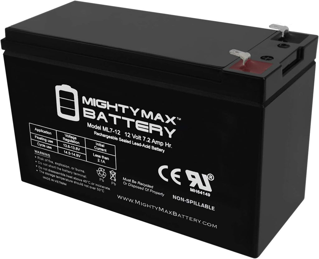 Mighty Max Battery Extended Range Drop in Replacement for 12v Razor Scooter ride on toy 7ah battery kit and harness