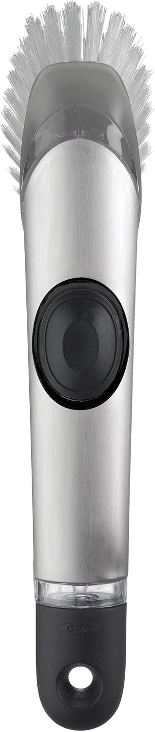 OXO Steel Soap Dispensing Dish Brush, Dish Brush with Handle for Pans, Sink