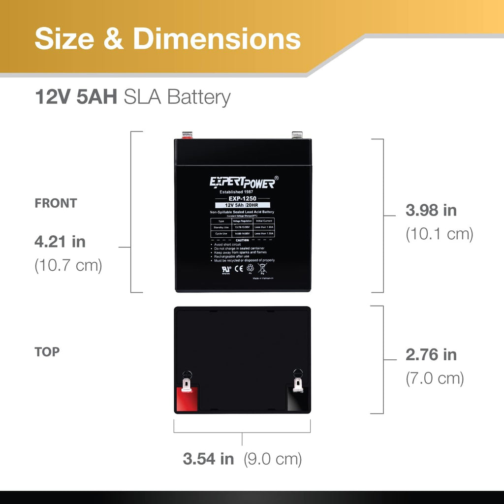 ExpertPower EXP1250, Rechargeable12V 5Ah UPS Battery with F1 Terminals