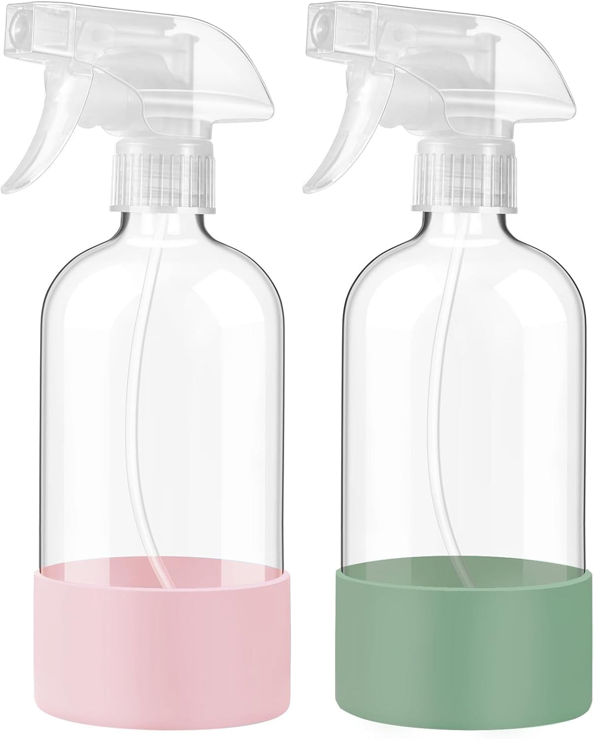 Glass Spray Bottles with Silicone Sleeve, 2Pack 16oz, Olive Green&Pink