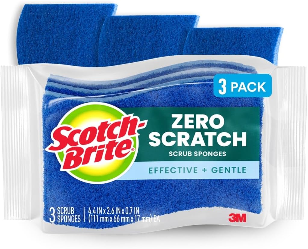 Scotch-Brite Zero Scratch Scrub Sponge, 3 Pack