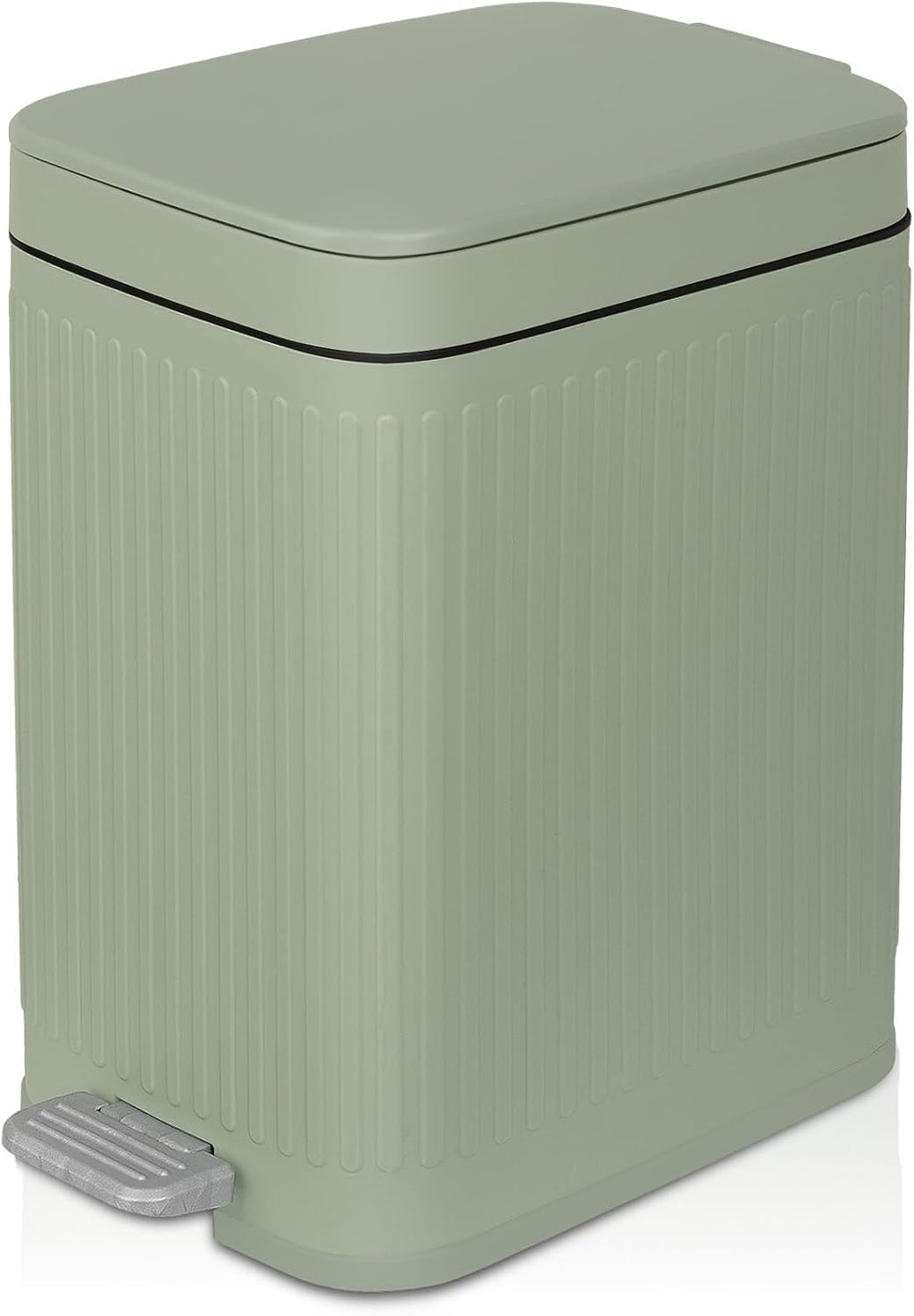 Small Bathroom Trash Can with Lid, 1.9 Gallon Slim Soft Close Step, Cream