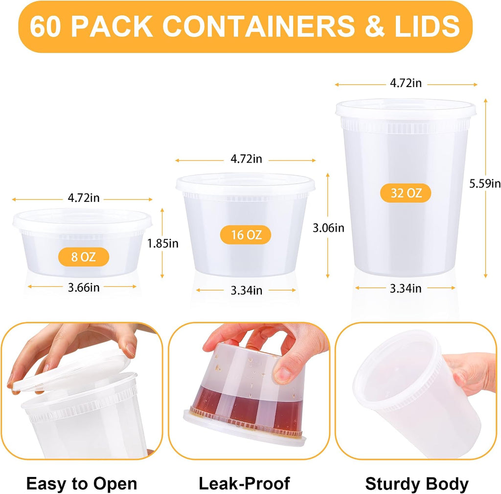 BYSNOW 60 Sets Deli Containers with Lids Plastic Food Storage Containers
