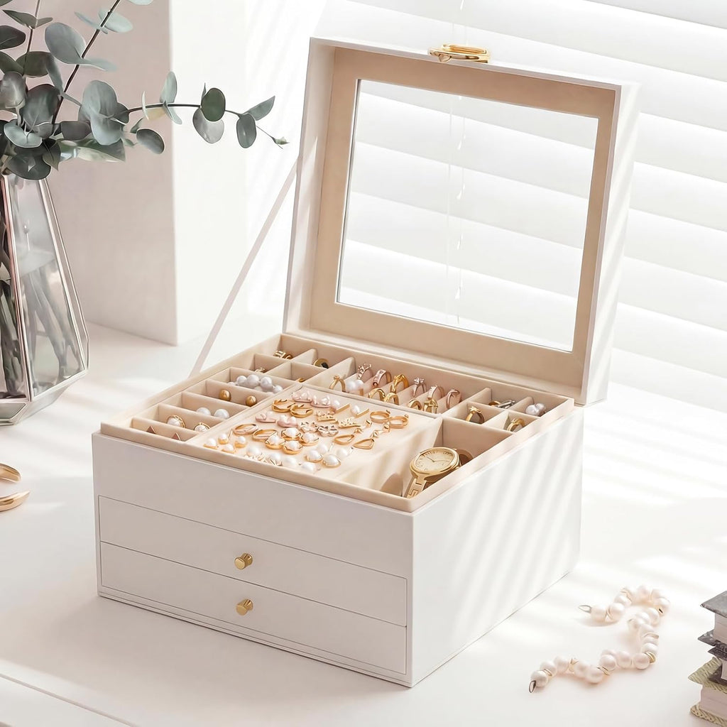 Jewelry Box, 3-Layer jewelry organizers and storage, Cloud White